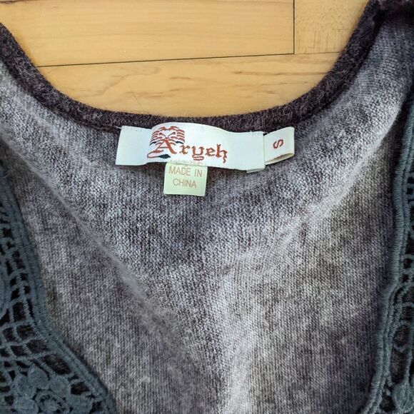 Boho Dress Embroidered Front Heather Brown Knit Floral Dress Size Small @B5 - Picture 7 of 11